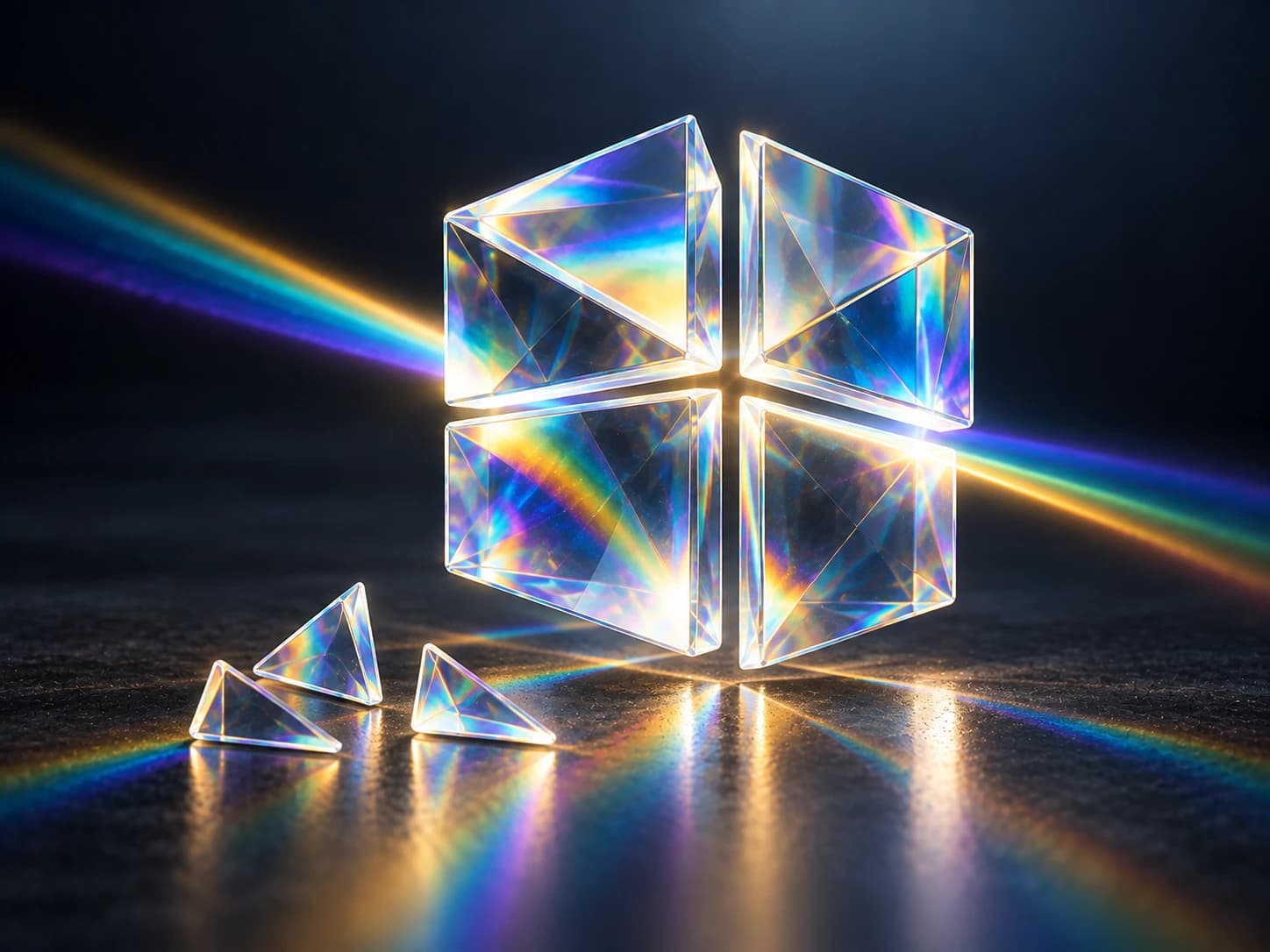 Aligned glass facets forming a unified geometric sculpture, representing brand identity